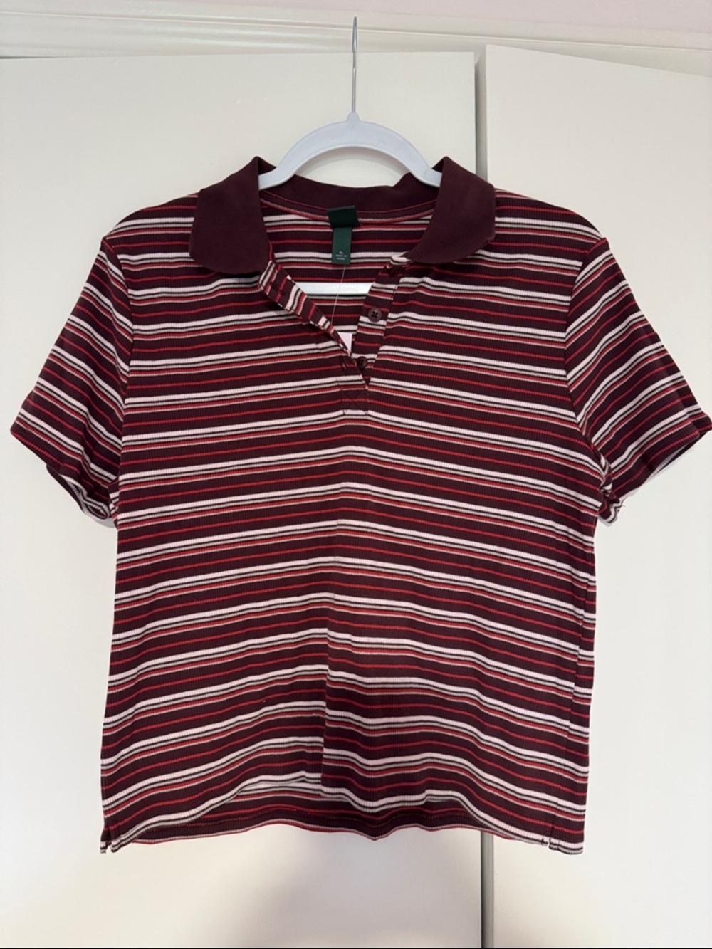 Women’s Short Sleeve Cropped Polo - Wild Fable - Burgundy Stripe - Size XL